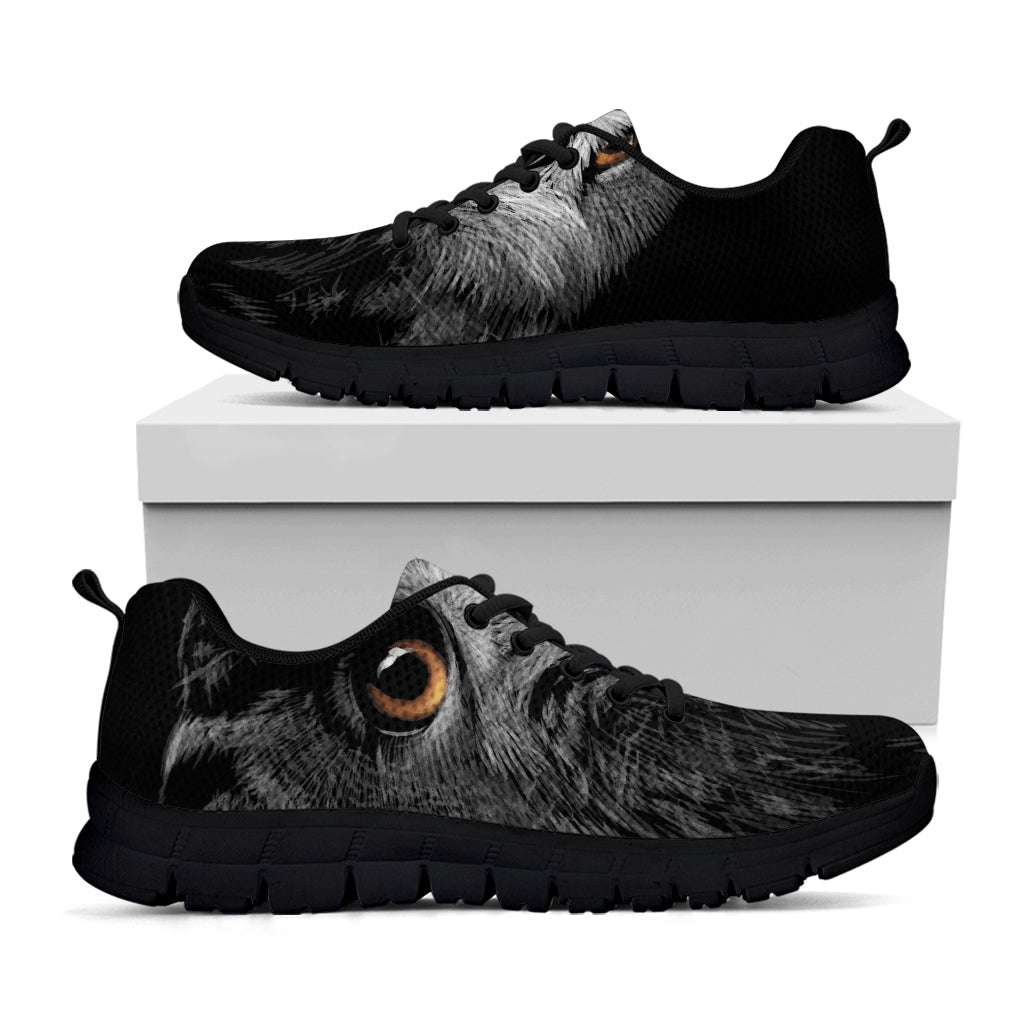Owl Portrait Print Black Sneakers