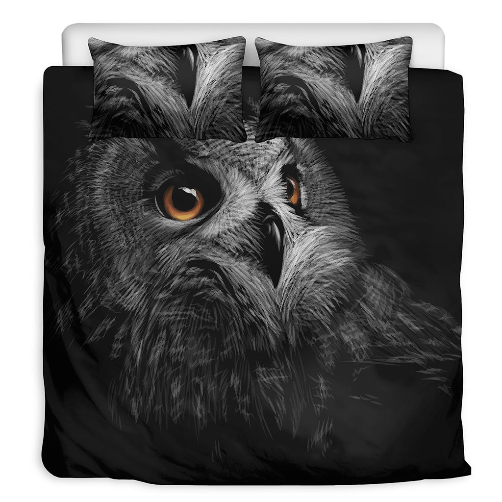 Owl Portrait Print Duvet Cover Bedding Set