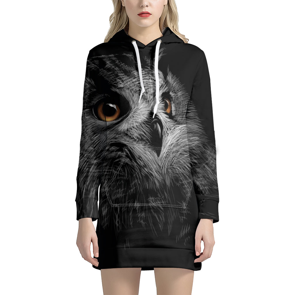 Owl Portrait Print Hoodie Dress