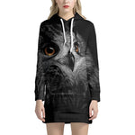 Owl Portrait Print Hoodie Dress