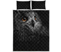 Owl Portrait Print Quilt Bed Set