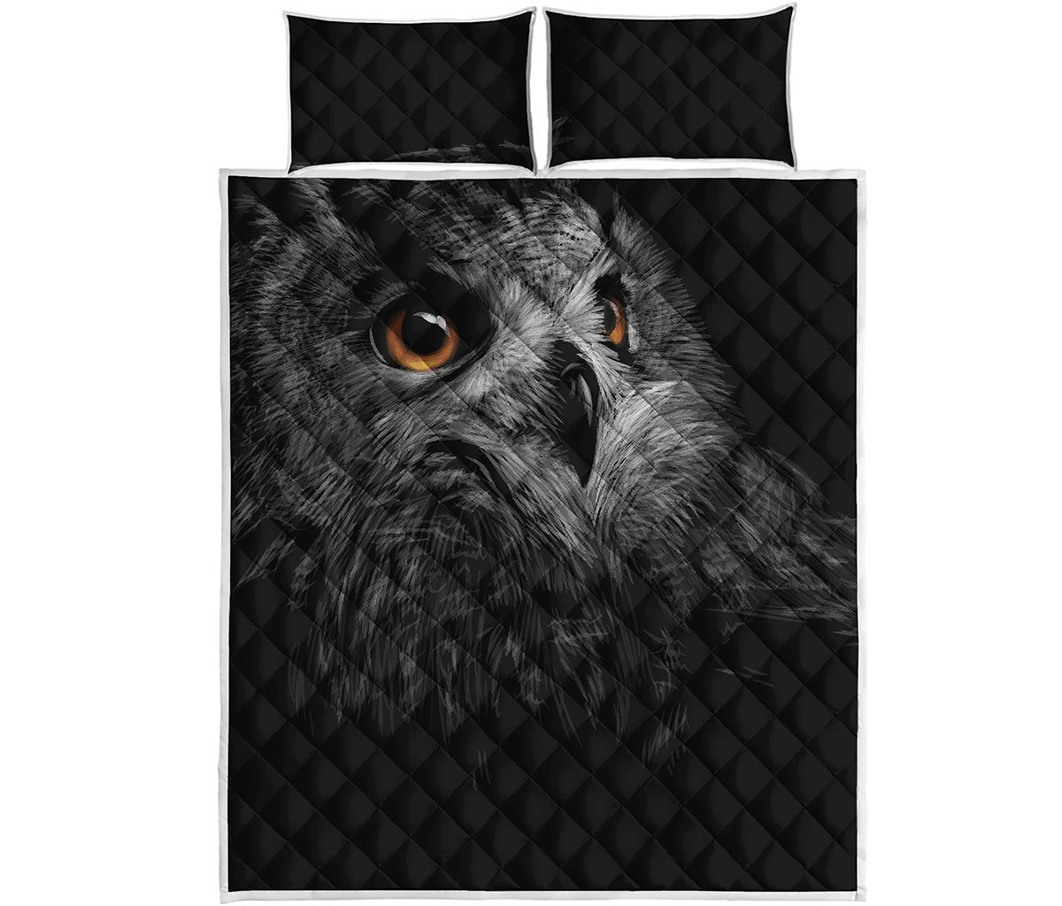 Owl Portrait Print Quilt Bed Set