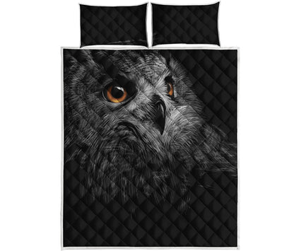 Owl Portrait Print Quilt Bed Set