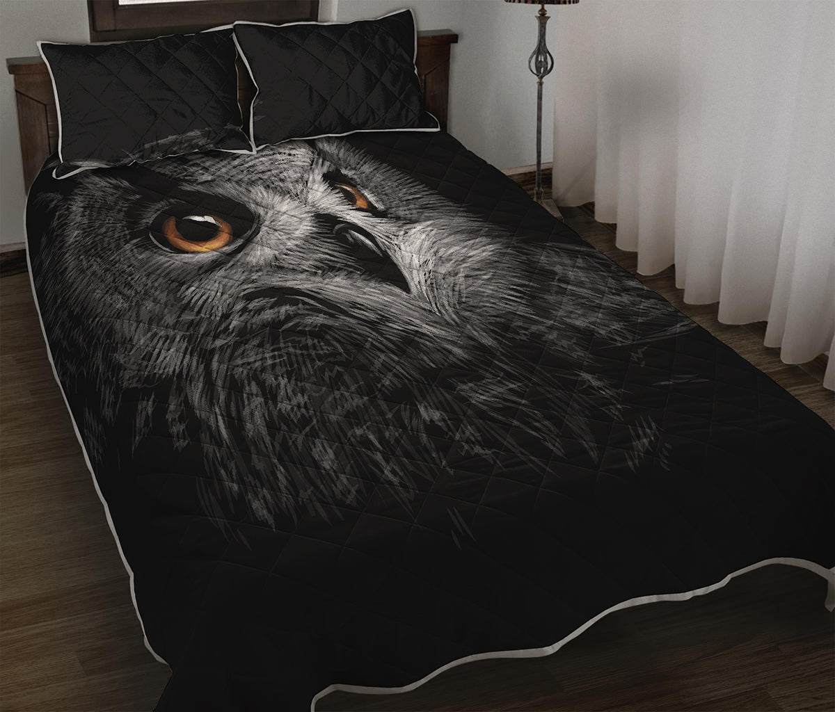 Owl Portrait Print Quilt Bed Set