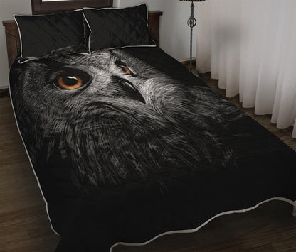 Owl Portrait Print Quilt Bed Set