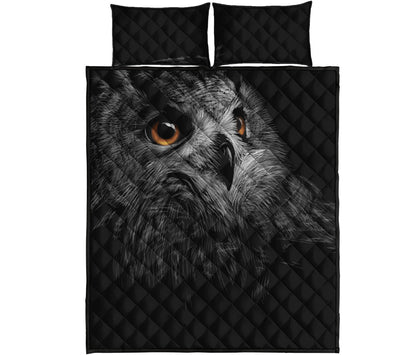 Owl Portrait Print Quilt Bed Set