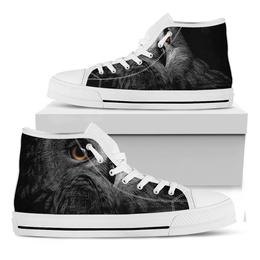 Owl Portrait Print White High Top Shoes