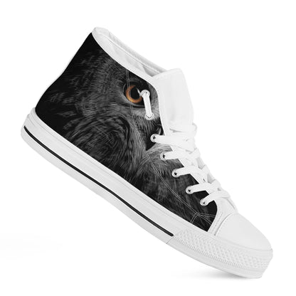 Owl Portrait Print White High Top Shoes