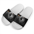 Owl Portrait Print White Slide Sandals