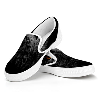 Owl Portrait Print White Slip On Shoes