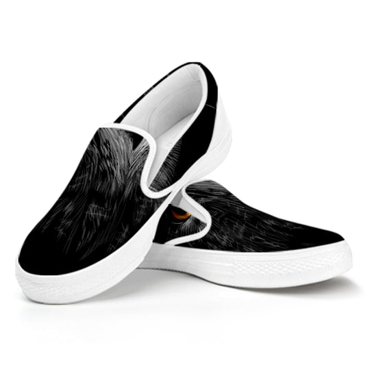 Owl Portrait Print White Slip On Shoes