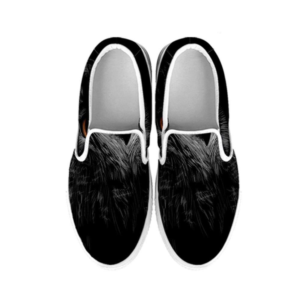 Owl Portrait Print White Slip On Shoes