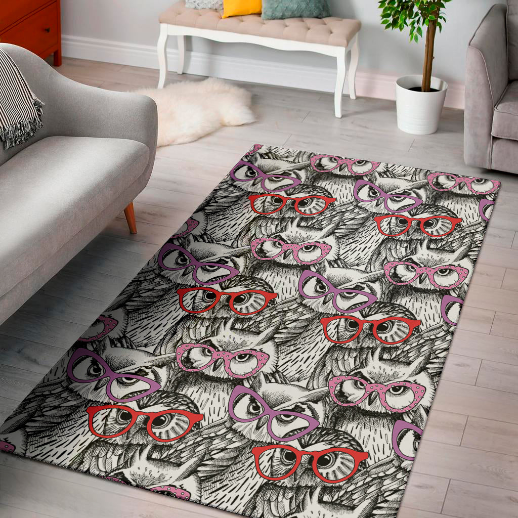 Owl With Glasses Pattern Print Area Rug