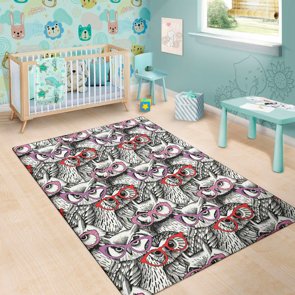 Owl With Glasses Pattern Print Area Rug