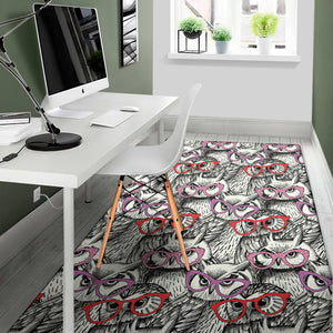 Owl With Glasses Pattern Print Area Rug