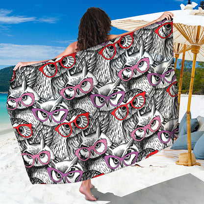 Owl With Glasses Pattern Print Beach Sarong Wrap