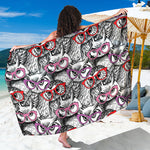 Owl With Glasses Pattern Print Beach Sarong Wrap
