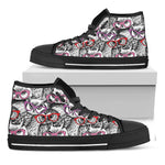 Owl With Glasses Pattern Print Black High Top Shoes