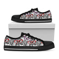 Owl With Glasses Pattern Print Black Low Top Sneakers