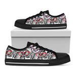 Owl With Glasses Pattern Print Black Low Top Shoes