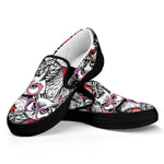 Owl With Glasses Pattern Print Black Slip On Shoes