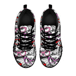 Owl With Glasses Pattern Print Black Sneakers