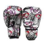 Owl With Glasses Pattern Print Boxing Gloves