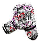 Owl With Glasses Pattern Print Boxing Gloves