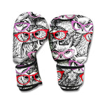 Owl With Glasses Pattern Print Boxing Gloves