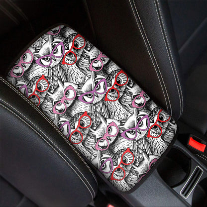 Owl With Glasses Pattern Print Car Center Console Cover