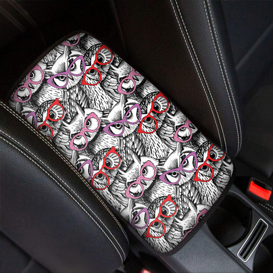 Owl With Glasses Pattern Print Car Center Console Cover