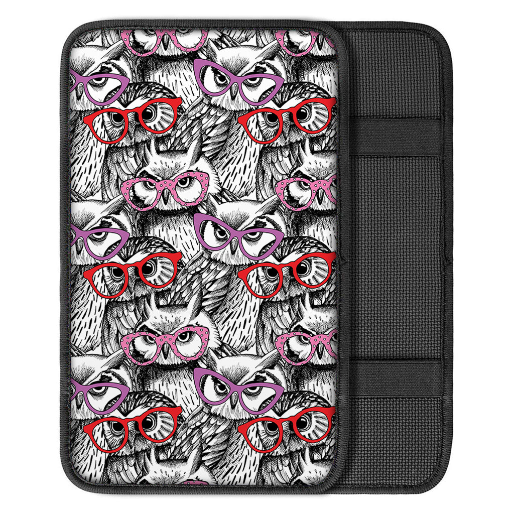 Owl With Glasses Pattern Print Car Center Console Cover