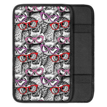 Owl With Glasses Pattern Print Car Center Console Cover