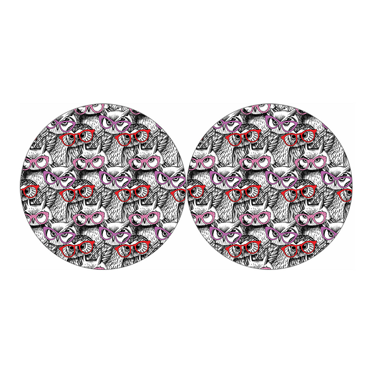 Owl With Glasses Pattern Print Car Coasters