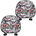 Owl With Glasses Pattern Print Car Headrest Covers