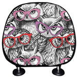 Owl With Glasses Pattern Print Car Headrest Covers