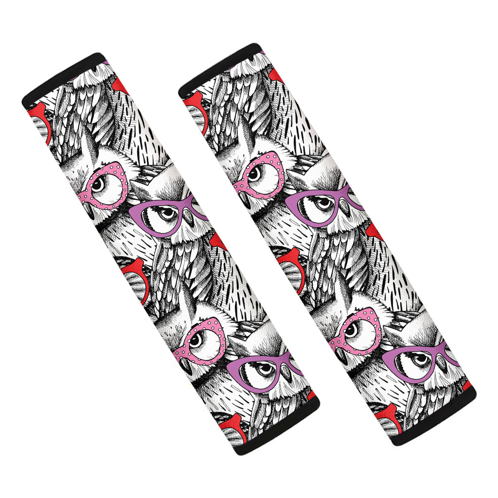 Owl With Glasses Pattern Print Car Seat Belt Covers