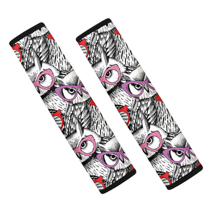Owl With Glasses Pattern Print Car Seat Belt Covers