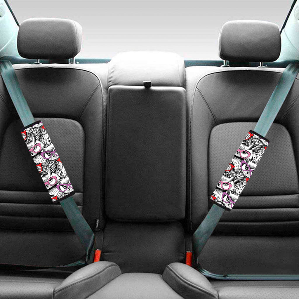 Owl With Glasses Pattern Print Car Seat Belt Covers
