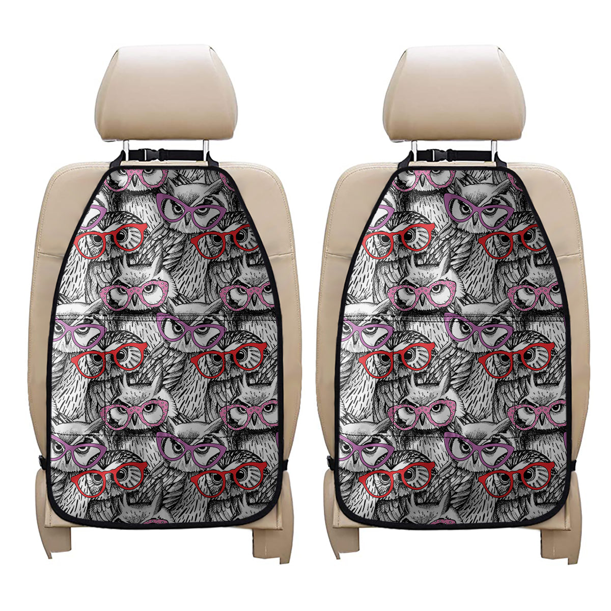 Owl With Glasses Pattern Print Car Seat Organizers