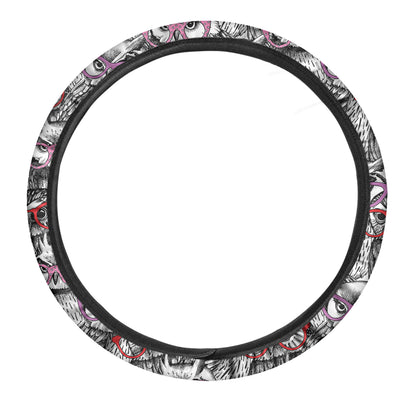 Owl With Glasses Pattern Print Car Steering Wheel Cover