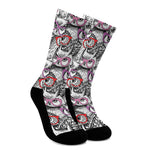 Owl With Glasses Pattern Print Crew Socks