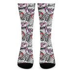 Owl With Glasses Pattern Print Crew Socks