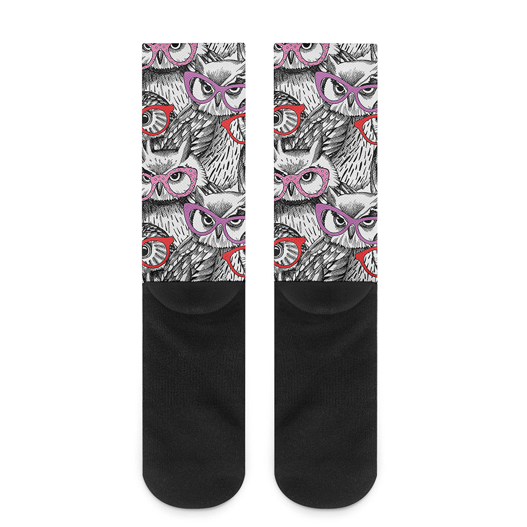 Owl With Glasses Pattern Print Crew Socks