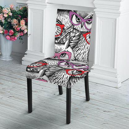Owl With Glasses Pattern Print Dining Chair Slipcover