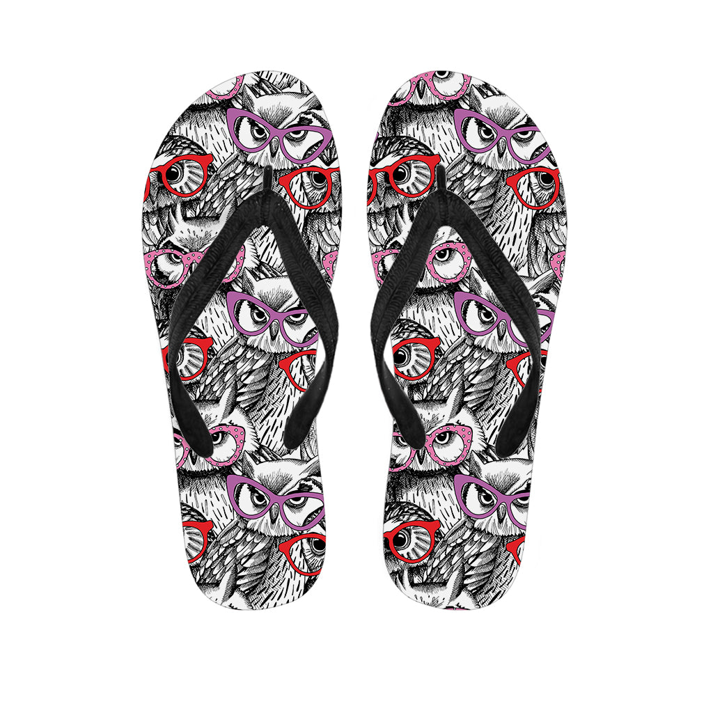 Owl With Glasses Pattern Print Flip Flops
