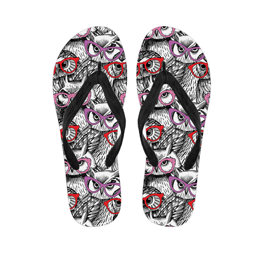 Owl With Glasses Pattern Print Flip Flops