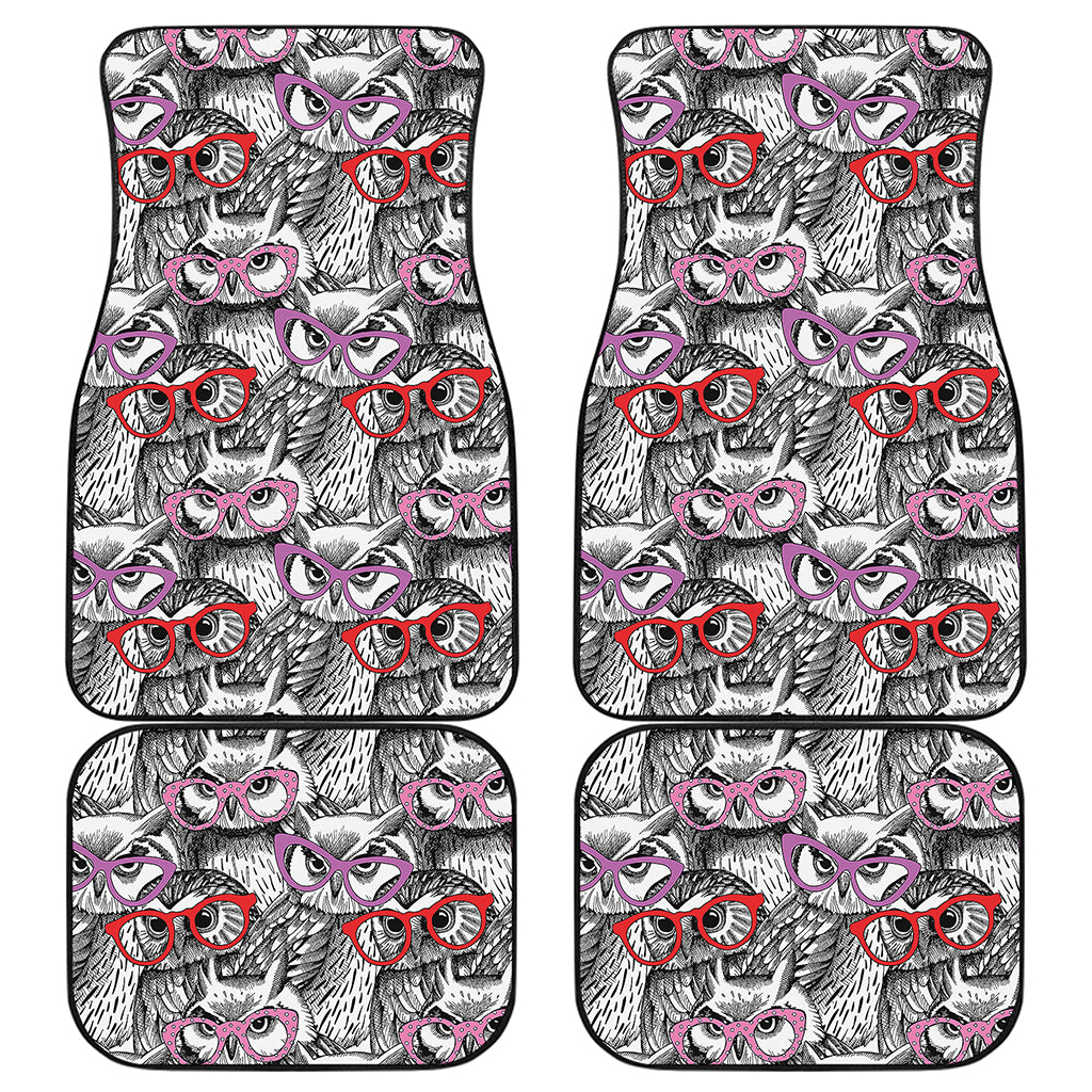 Owl With Glasses Pattern Print Front and Back Car Floor Mats