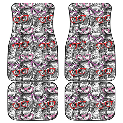 Owl With Glasses Pattern Print Front and Back Car Floor Mats