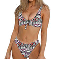 Owl With Glasses Pattern Print Front Bow Tie Bikini